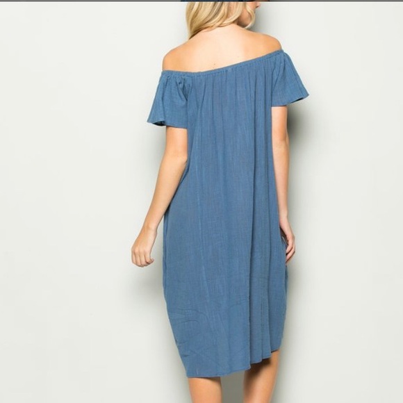 🌸2/$30🌸 Blue Ruffle-Sleeve Off-Shoulder Midi Shift Dress - Picture 3 of 3